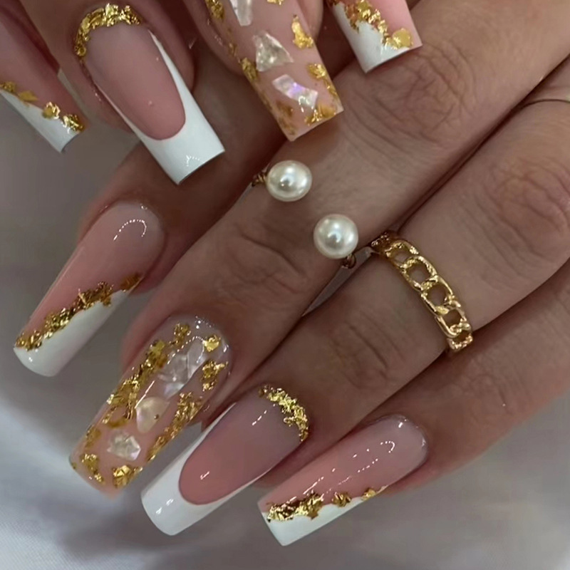 Nail Art Elegant - French White Edge Broken Gold Fine