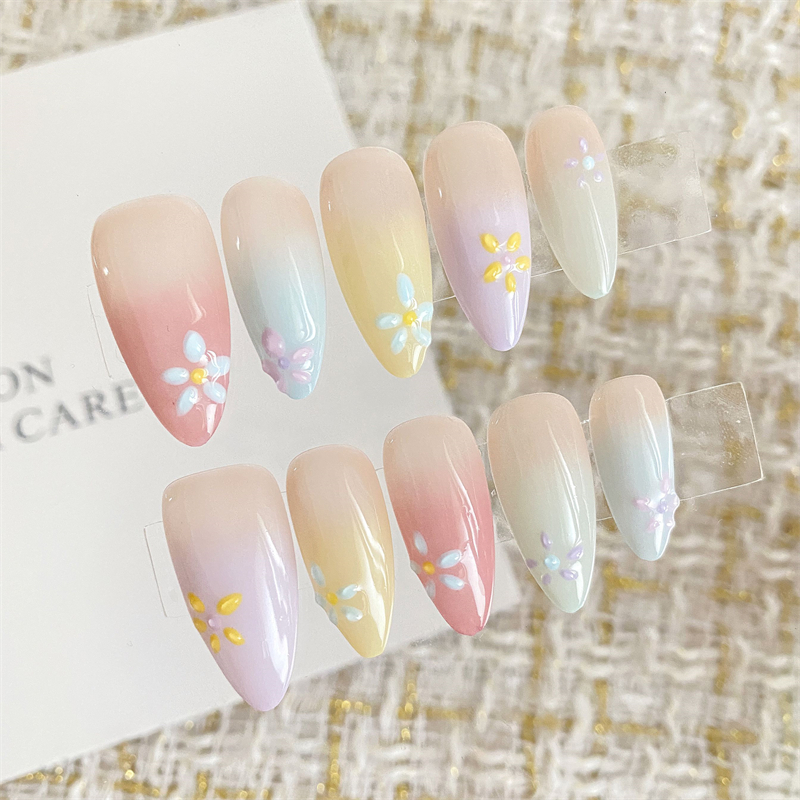 Nail Art Xs - 10pcs Handmade Almond Fake Nails Wearable