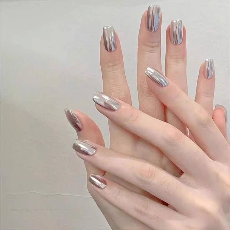 Nail Art Xs - 10PCS Handmade Silver False Nails Press