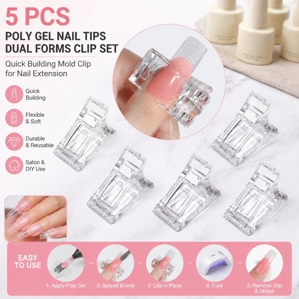 Polygel Nail Kit - 5 Pcs Flexible Soft Poly Gel