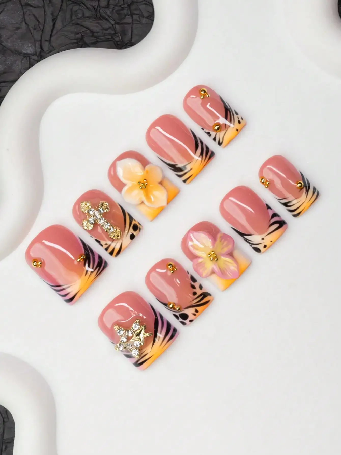Nail Art Zebra Design - 10pcs/Set Handmade Square Nail Tips With