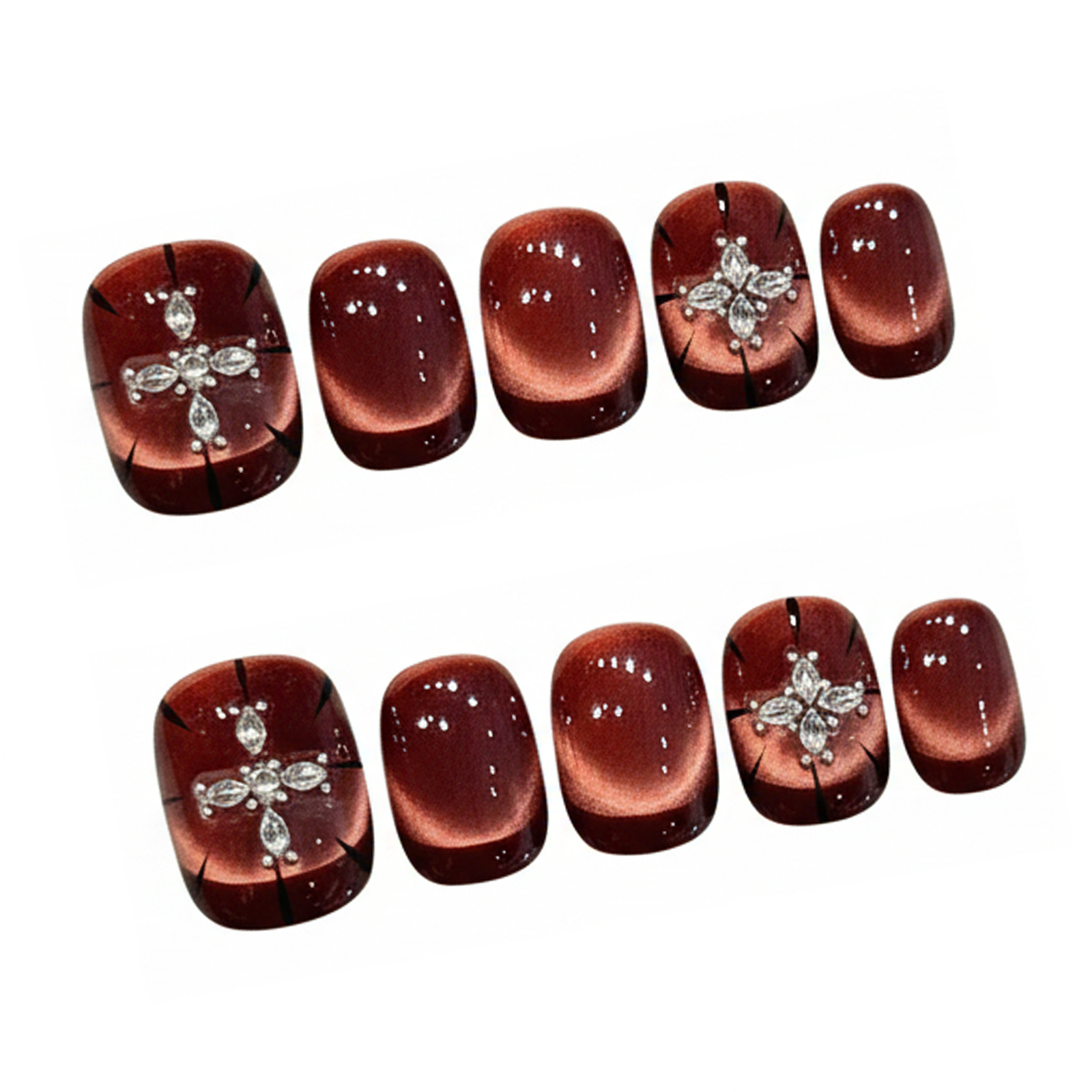 10pcs Wine-red Cat's Eye Press – Nail Art Elegant Bewertung und Preis